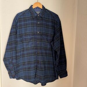 Banana Republic Mens Vintage Wool Blend Blue & Black Plaid Long‎ Sleeve Shirt